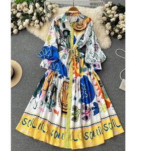 Cute Sicilian Dress, Sun Print Dress, Italian Summer Dress, Italian Print Dress, Dolce Vita Style Dress, Runway Dress, Vintage Maxi Dress