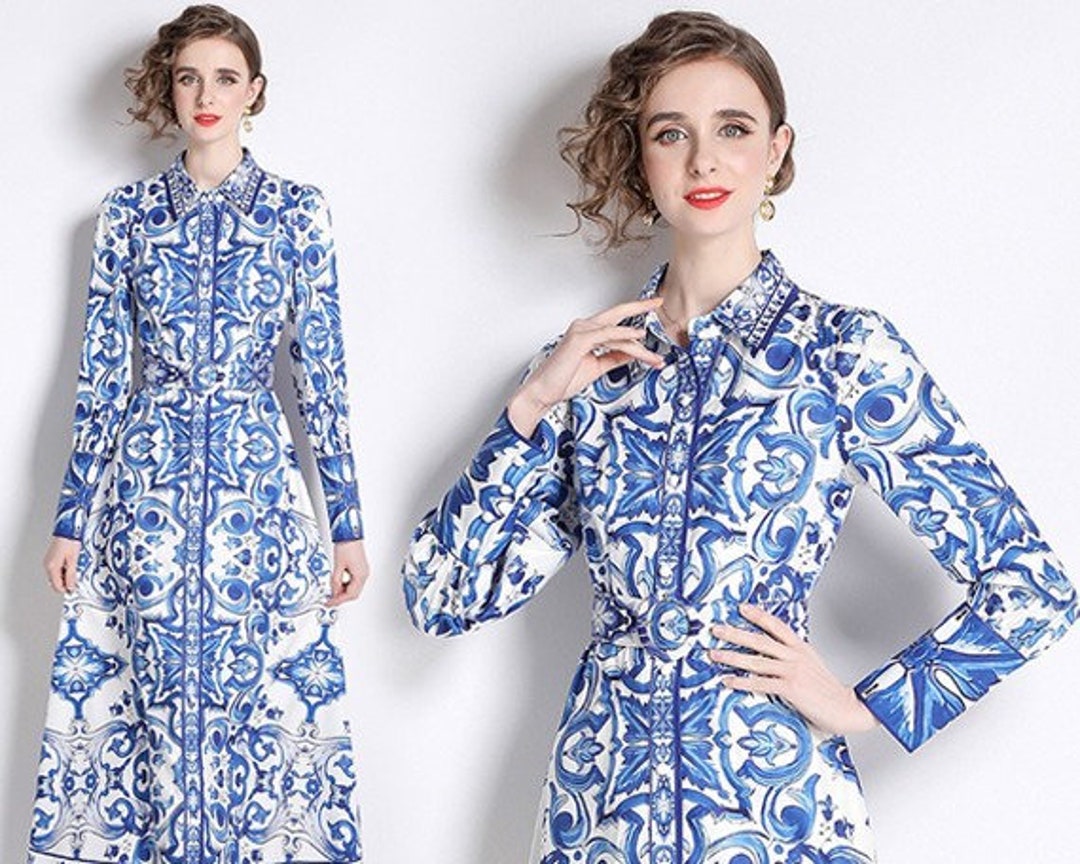 Cute Porcelain Print Dress for Women Summer Dress, Tile Pattern Dress