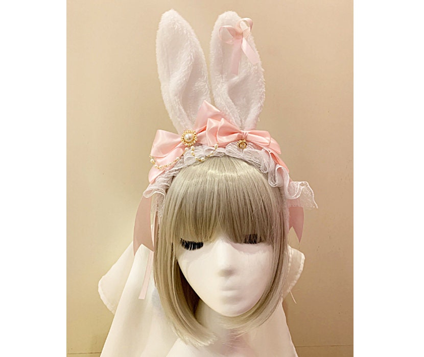 Birthday Cosplay Easter Holiday and Party 2Pcs Pink White Summer Crystal Sequins Bunny Ears Headband For Girls and Kids 