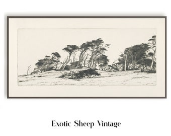 Vintage Landscape Sketch | Etching Art | Sketch Art |  Landscape Drawing | Antique sketch | Tree Sketch |  Printable Art #212 II