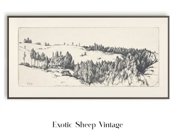 Vintage Landscape Drawing | Sketch Art |  Landscape Sketch | Antique sketch | Tree Sketch |  Printable Art #212 I