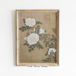 Muted Vintage Print | Neutral Floral Print | Asian Art | Vintage Flower Art | Zen Art | Floral Sketch |Aesthetic Art | PRINTABLE Art #220