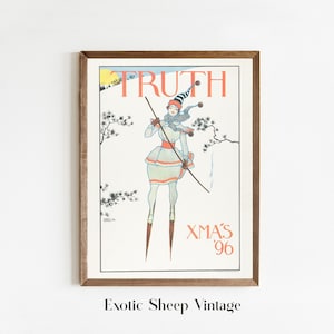 Weihnachtsskizze | Vintage Weihnachtsdruck | Retro Weihnachts Wandkunst | Antike Urlaub Wandkunst | Winter Ski Druck | Ski Sketch #209