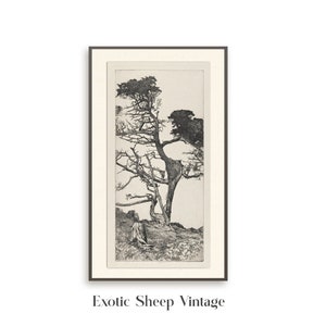 Tree Print | Cypress Sketch| Tree Drawing | Tree Etching | Antique sketch | Tree Sketch | Muted Tree Sketch | Printable Art #221 I
