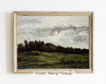 Pittura di paesaggio vintage/Stampa di paesaggio lunatico/Arredamento della fattoria/Stampa di paesaggio di montagna/Arte STAMPABILE n.196