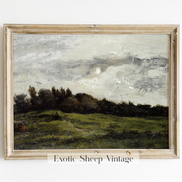 Vintage Landscape Painting | Moody Landscape Print | Farmhouse Decor| Mountain Landcape Print | PRINTABLE Art #196