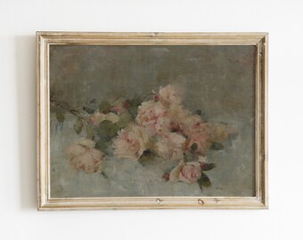 Peinture à l'huile de fleurs | Peinture Rose | Impression de nature morte florale pâle | Nature morte florale | Art IMPRIMABLE #148