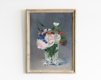Peinture à l’huile de fleurs de printemps | Peinture de roses | Impression de nature morte florale antique | Nature morte florale | Art IMPRIMABLE #179