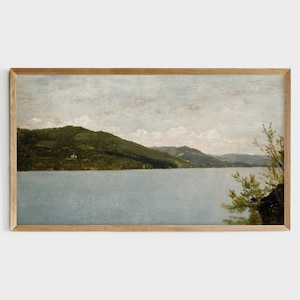 Samsung Frame TV Art File | Frame TV Image File | Vintage Lake Painting | Antique Lake Oil Painting | Cottage House Art | Coastal Decor  #87