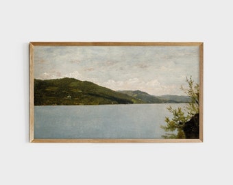 Arquivo de arte da TV Samsung Frame | Arquivo de imagem de TV de quadro | Pintura vintage do lago | Pintura a óleo de lago antigo | Arte em casa de campo | Decoração Costeira #87