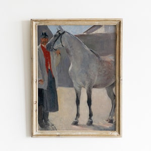 Vintage Equestrian Print | Grey Horse Oil Painting | Horse Drawing | Horse Print | Farmhouse Wall Art | Vintage Prints | PRINTABLE Art #86