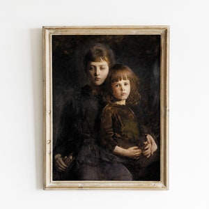Kinderportret schilderen | Olieverfschilderij Portret | Broer en zus portret | Vintageafdrukken | Antieke kunst | AFDRUKBARE kunst#38