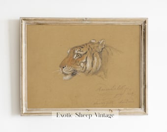 Tijgerschets | Wilddecor | Tijgerkunst | Tijgerprint | Tijgertekening | Dierenprint | Vintage kunst | Antieke kunst | AFDRUKBARE kunst #200