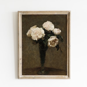 Vintage bloemenprint | Donkere bloem schilderij | Humeurige afdruk | Stilleven schilderij | Bloemenschilderij | Vintageafdruk | AFDRUKBARE kunst #81