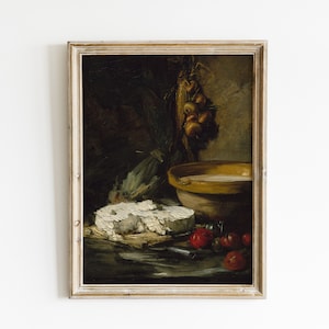 arte de parede de cozinha vintage | Estampas de Queijo | Arte escura na cozinha | Pintura de natureza morta | Arte antiga de natureza morta | Impressão Queijo | IMPRIMÍVEL Arte #79