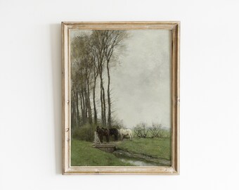 Pintura de caballos / Impresión de caballos / Pintura al óleo de caballos / Decoración de la pared de la granja / Arte vintage / Animales de granja / Pintura al óleo / Arte IMPRIMIBLE #25
