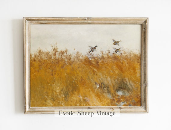 Vintage Farmhouse Print | Fall Painting | Landscape Painting | Antique Autumn Painting | Ducks Painting | Birds Painting | PRINTABLE Art#218