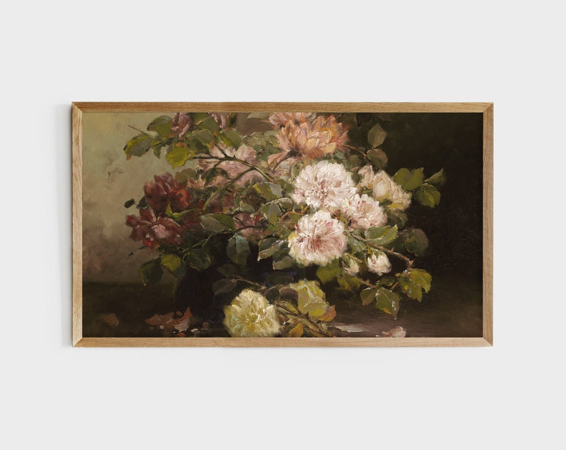 Victorian Flower Painting Vintage Floral Painting Rustic Etsy