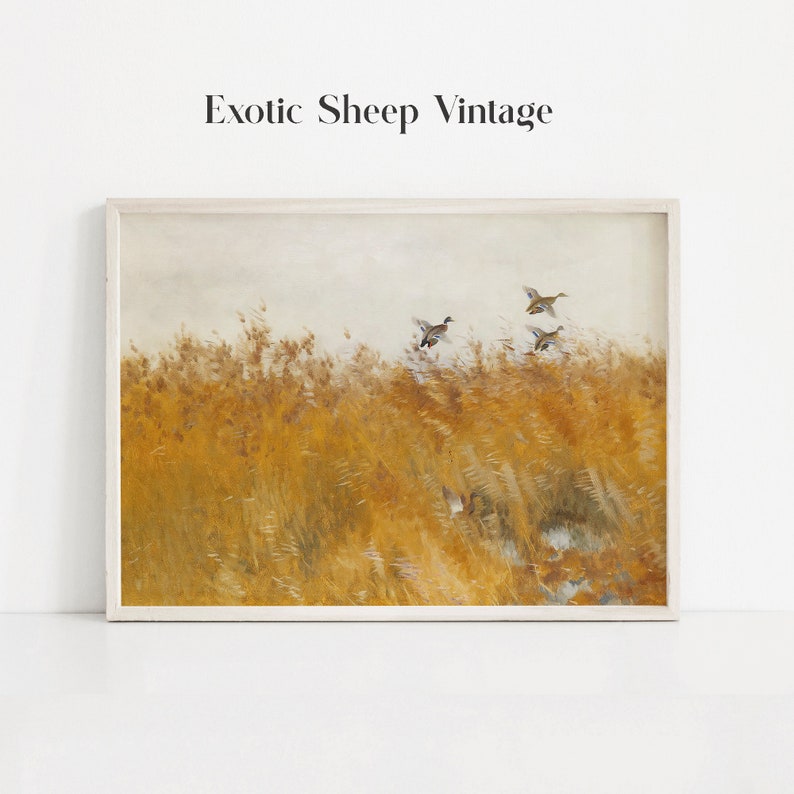 Vintage Farmhouse Print | Fall Painting | Landscape Painting | Antique Autumn Painting | Ducks Painting | Birds Painting | PRINTABLE Art#218 image 3