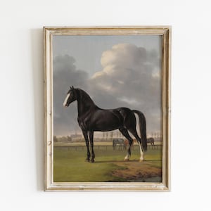 Equestrian Print | Black Horse Oil Painting | Horse Drawing | Horse Print | Farmhouse Wall Art | Vintage Prints | PRINTABLE Art #26 image 1