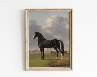 Impresión ecuestre / Pintura al óleo de caballo negro / Dibujo de caballo / Impresión de caballo / Arte de pared de granja / Impresiones vintage / Arte IMPRIMIBLE #26
