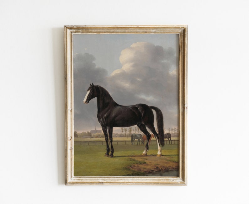 Equestrian Print | Black Horse Oil Painting | Horse Drawing | Horse Print | Farmhouse Wall Art | Vintage Prints | PRINTABLE Art #26 image 1