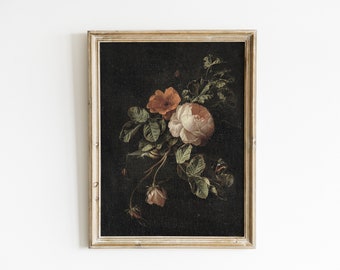 Dark Flower Print | Pale Flower Painting | Vintage Flower Still Life | Vintage Prints | Antique Still Life Art | PRINTABLE Art #41