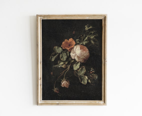 Dark Flower Print | Pale Flower Painting | Vintage Flower Still Life | Vintage Prints | Antique Still Life Art | PRINTABLE Art #41