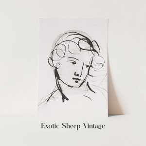 Vintage line drawing | Vintage sketch art | Minimalist wall art | Portrait art print | Woman drawing | Abstract line art | Printable Art#205