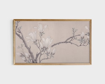 Arquivo de arte de TV Magnólia Samsung Frame | Imagens de TV 4K | Arte floral vintage para TV | Aquarela Magnólia | Arte Floral Asiática