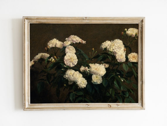Dark Flower Print | Vintage Floral Painting | Moody Floral Print | Still Life | Vintage Flower Still Life | Roses Print | PRINTABLE Art #82