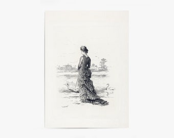 Figure Sketch | Vintage Sketch | Figure Drawing  | Landscape Print | Woman Drawing | PRINTABLE Art #161