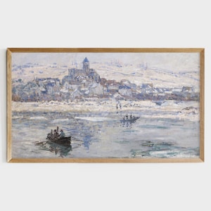 Samsung Frame TV Art File | TV Image File | Winter River Painting | Winter Landscape Art | Impressionist Winter Painting #56