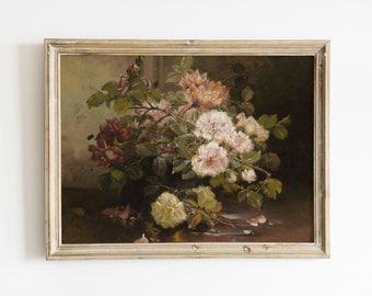 Victorian Flower Painting | Vintage Floral Painting | Rustic European | Dark Floral Print | PRINTABLE Art #174