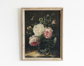Victorian Flower Painting | Flowers Oil Painting | Vintage Botanical Still Life Print | Rustic European | PRINTABLE Art #175