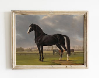 Pintura de caballos / Impresión de caballos / Pintura al óleo de caballos negros / Dibujo de caballos / Impresión ecuestre / Arte de pared de granja / Arte IMPRIMIBLE #26
