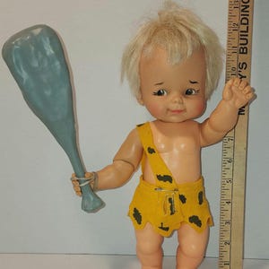 Vintage Ideal Flintstones Bam Bam Doll With Original Outfit And Club 12&quot;