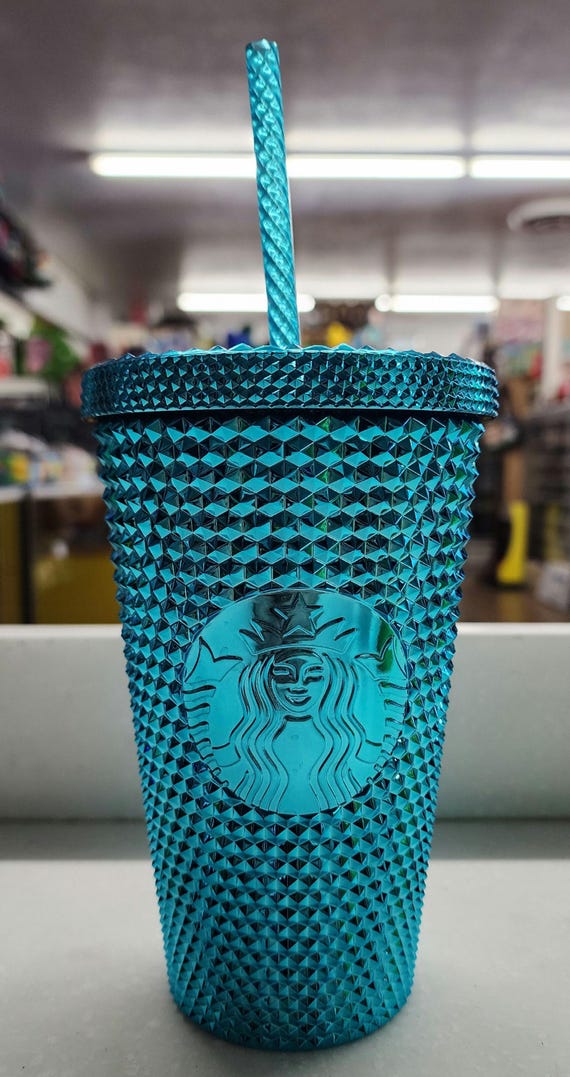 Starbucks Summer Studded Tumbler Chrome Teal Blue 16 oz