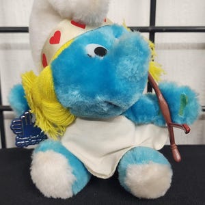 Vintage Applause Smurf Smurfette Cupid Valentines Plush 6&quot;