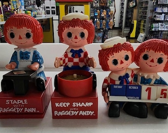 Vintage Raggedy Ann & Andy Stapler Pencil Sharpener and Calendar