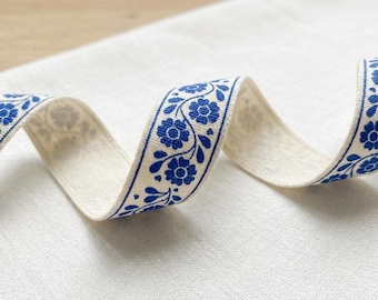 Decorative Ribbon Cotton Floral Blue Nordic Trim Accessory For Craft Projects Eco-friendly Gift Wrapping Natural Scandinavian Design Project