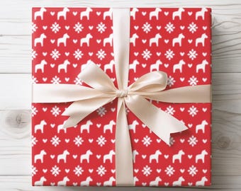 Swedish Dala Horse Gift Wrapping Paper: Scandinavian Folk Art (Set of 3)
