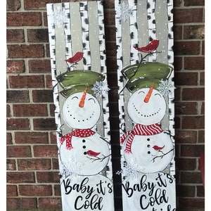 Tall Snowman Winter Porch Leaner Sign | Baby It&#39;s Cold Outside Front Door Sign | 4 Feet Wooden Sign,porch decor,winter porch sign