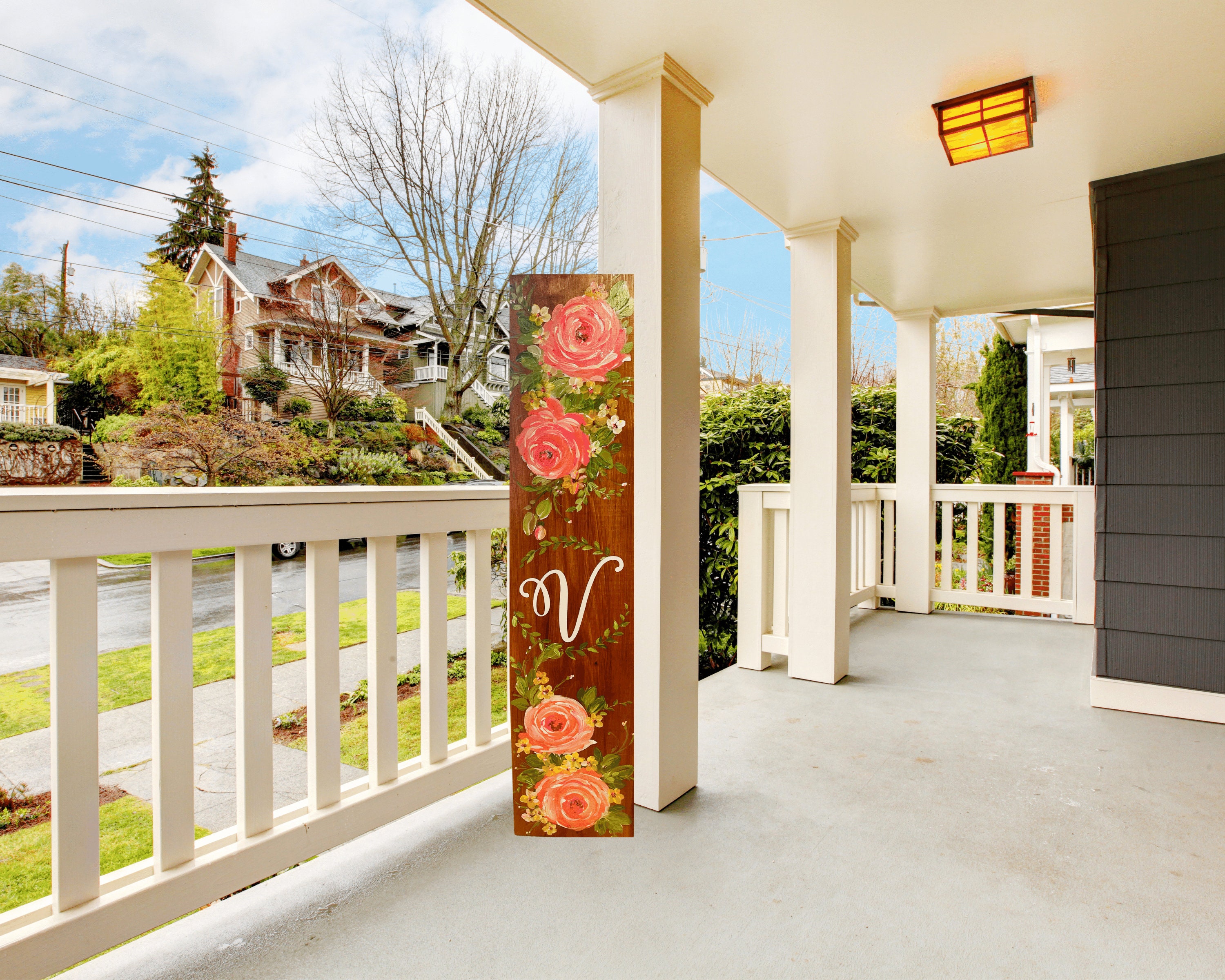 ララオーダー 門松86、ウォールフラワー118ガーランド Floral Rose Wooden Porch Leaner, Hand-painted Welcome Sign - Etsy