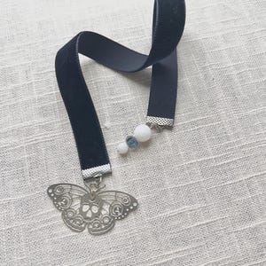 Deaths Head Hawkmoth Velvet Ribbon Bookmark, Stainless Steel Moth Skull Head, Gift for Booklover, Gift for Her, Fantasy Bookmark