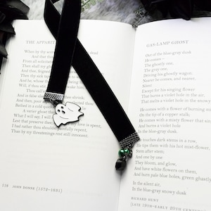Ghost Bookmark, Black Velvet Ribbon Bookmark, Halloween Bookmark, Gift for Booklover, Gift for Her, Gift for Readers, Fall Bookmark
