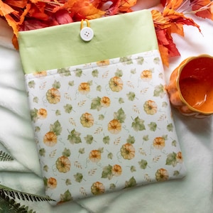 Fall Pumpkin Book Sleeve, Halloween Book Sleeve, White Book Sleeve, Padded Book Sleeve, Book Cover, Tablet Cover