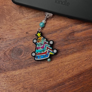 Cozy up with a Bookish Winter Tree Dust Plug for Your Devices, Tablet, Phone, E-Reader, Charm, micro USB, usb-c/type c, Apple Lightning