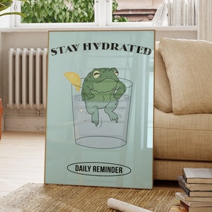 Retro Frog Wall Print, Stay Hydrated, Printable Art Digital Download, Frog Wallart, Daily Reminder Wall Print