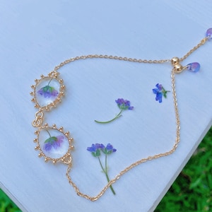 Pulsera de flores púrpura hecha a mano, pulsera de cadena de oro personalizada, pulsera de oro ajustable, pulsera para mujeres, regalo de Navidad para mujeres